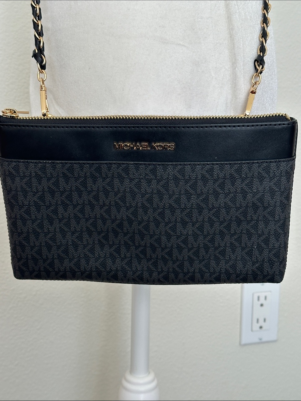 Michael Kors Charlotte Black & Gold Signature Logo Crossbody